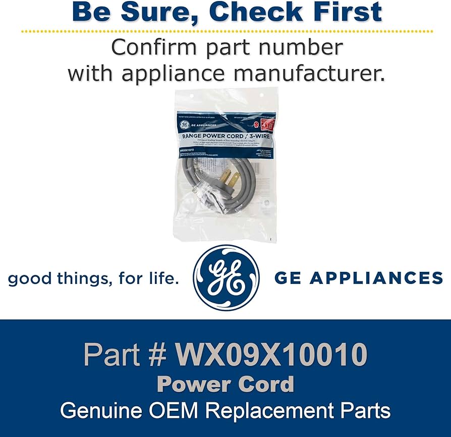 WX09X10010 GE 4-Foot 50 Amp 3-Wire Range Cord – Heavy-Duty Power Connection